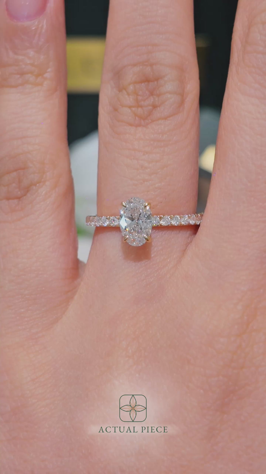 Load and play video in Gallery viewer, LUCCE Pavé Oval Diamond Engagement Ring with Petal Prongs in Gold or Platinum
