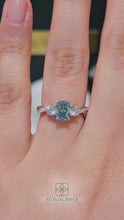 Load and play video in Gallery viewer, Lucce Fiore Trio Cushion Lab Diamond 0.77ct Fancy Vivid Blue VVS2 Ex IGI 14K White Gold
