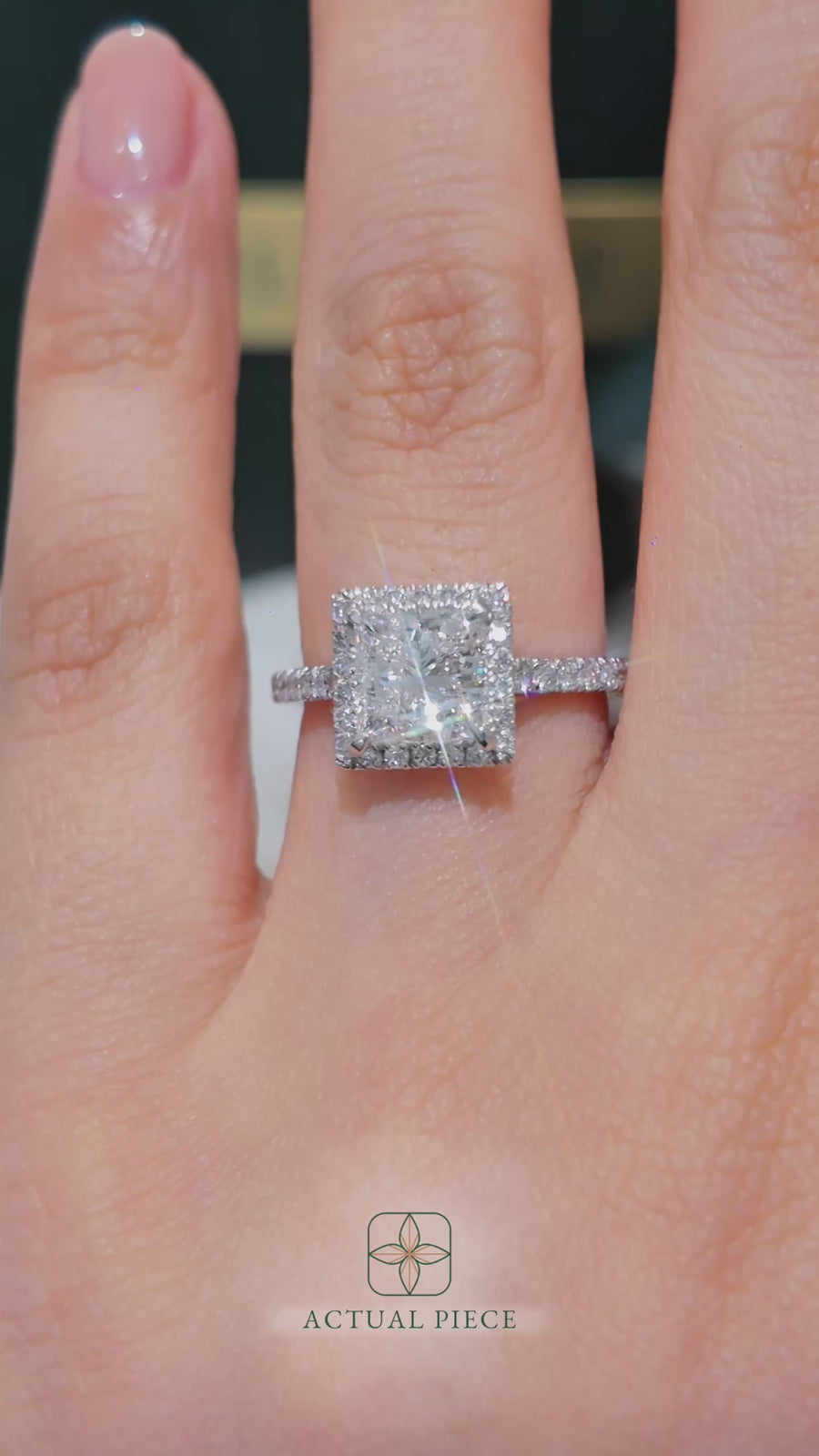 Load and play video in Gallery viewer, LUCCE Pavé Cathedral Princess Diamond with Halo and Hidden Accents Engagement Ring in Gold or Platinum
