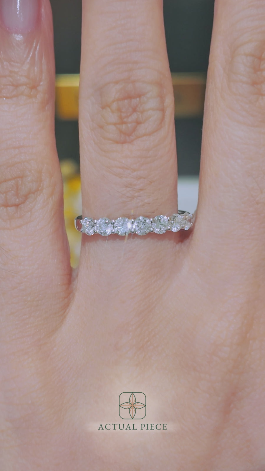 Load and play video in Gallery viewer, LUCCE Half Eternity Trellis 7-Stone Round Diamond Wedding Ring in Gold or Platinum
