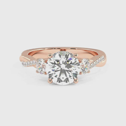 Trio Diamond Engagement Ring with Pave Twisting Gold Platinum band Philippines
