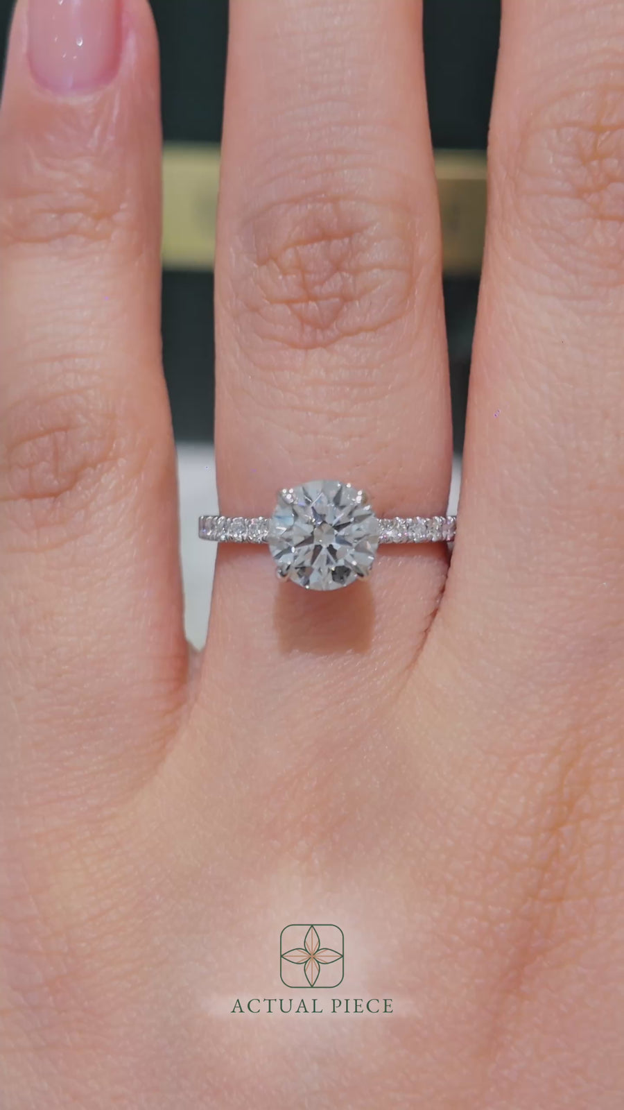 Load and play video in Gallery viewer, LUCCE Pavé Round Diamond Engagement Ring with Hidden Halo and  Petal Prongs in Gold or Platinum
