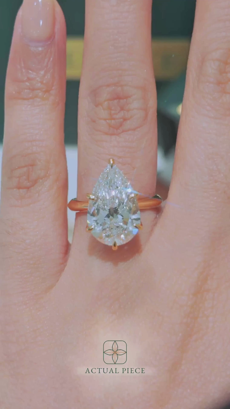 Load and play video in Gallery viewer, LUCCE Knife Edge Cathedral Pear Diamond Solitaire Engagement Ring with Overlapping Petal Prongs in Gold or Platinum
