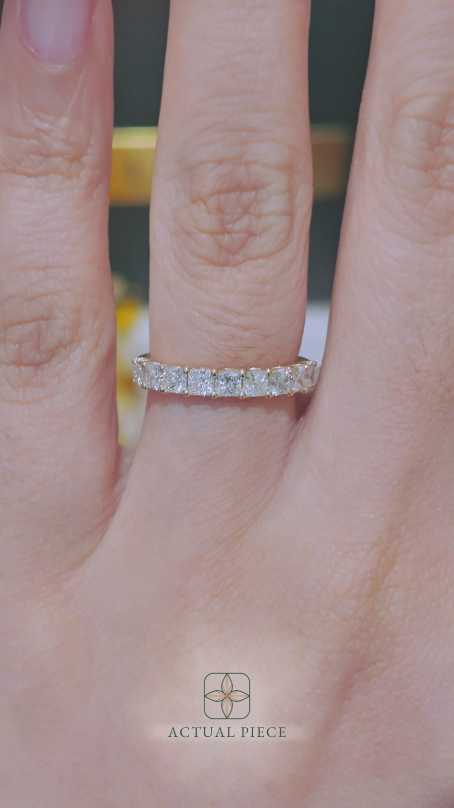 Load and play video in Gallery viewer, LUCCE Half Eternity Trellis 9-Stone Princess Diamond Wedding Ring in Gold or Platinum
