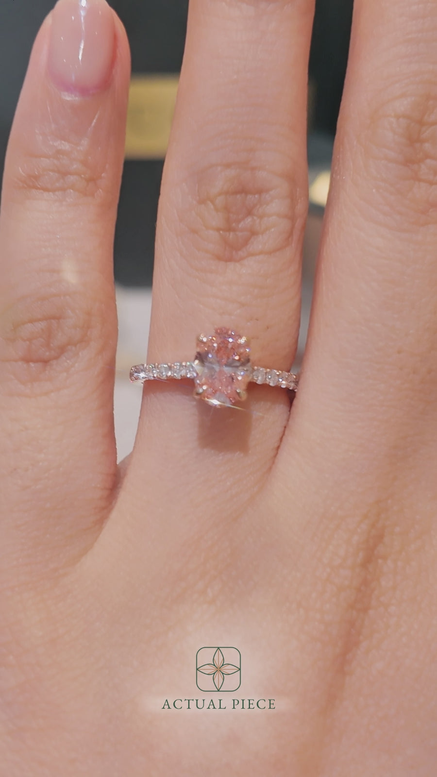 Load and play video in Gallery viewer, LUCCE Cathedral Oval Pink Diamond Pavé Engagement Ring with Petal Prongs and Hidden Accent Stones in Gold or Platinum
