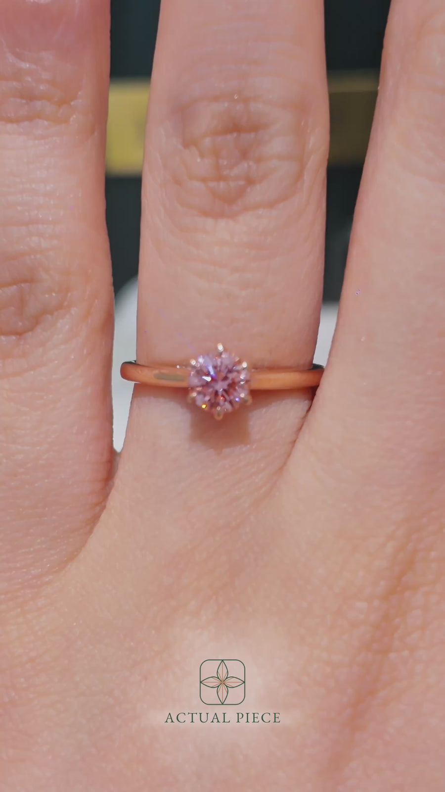 Load and play video in Gallery viewer, LUCCE Cathedral Round Pink Diamond Solitaire Engagement Ring with Petal Prongs and Hidden accent Stones in Gold or Platinum
