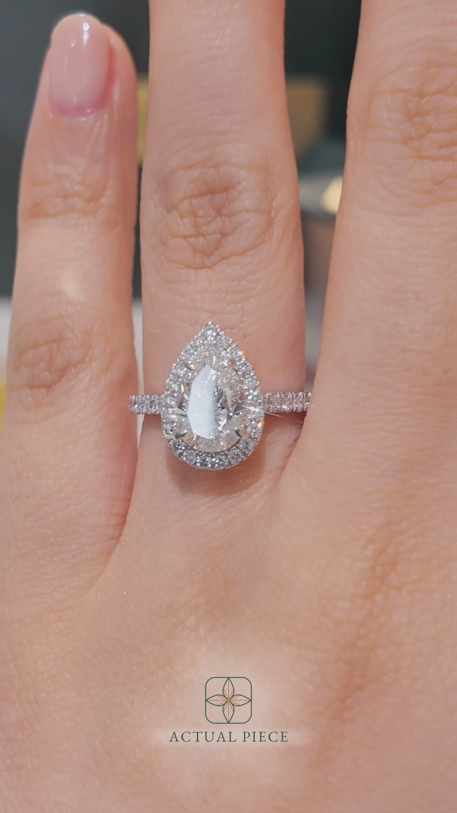 Load and play video in Gallery viewer, LUCCE Pavé Cathedral Pear Diamond with Halo and Hidden Accents Engagement Ring in Gold or Platinum
