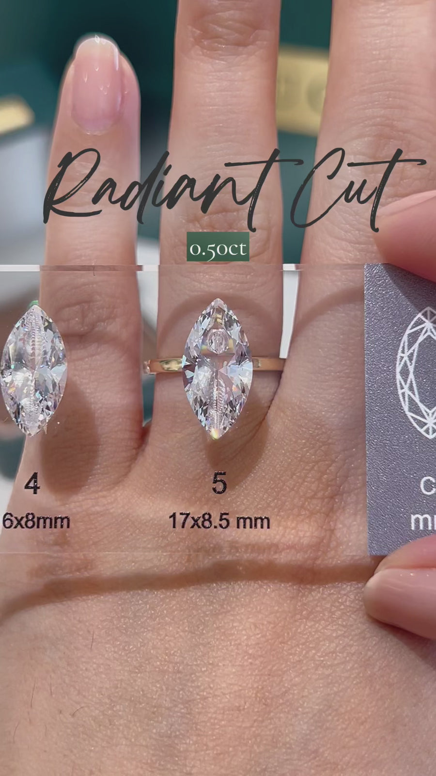 Load and play video in Gallery viewer, LUCCE Radiant cut Diamond Carat guide for Engagement Ring Center Stone
