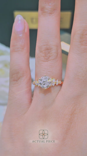 LUCCE Cluster Round Diamond Engagement Ring with Petal Prongs in Gold or Platinum