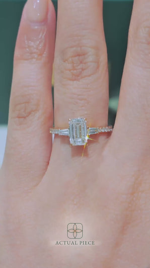 LUCCE Pavé Cathedral Three Stone Emerald Diamond Engagement Ring in Gold or Platinum