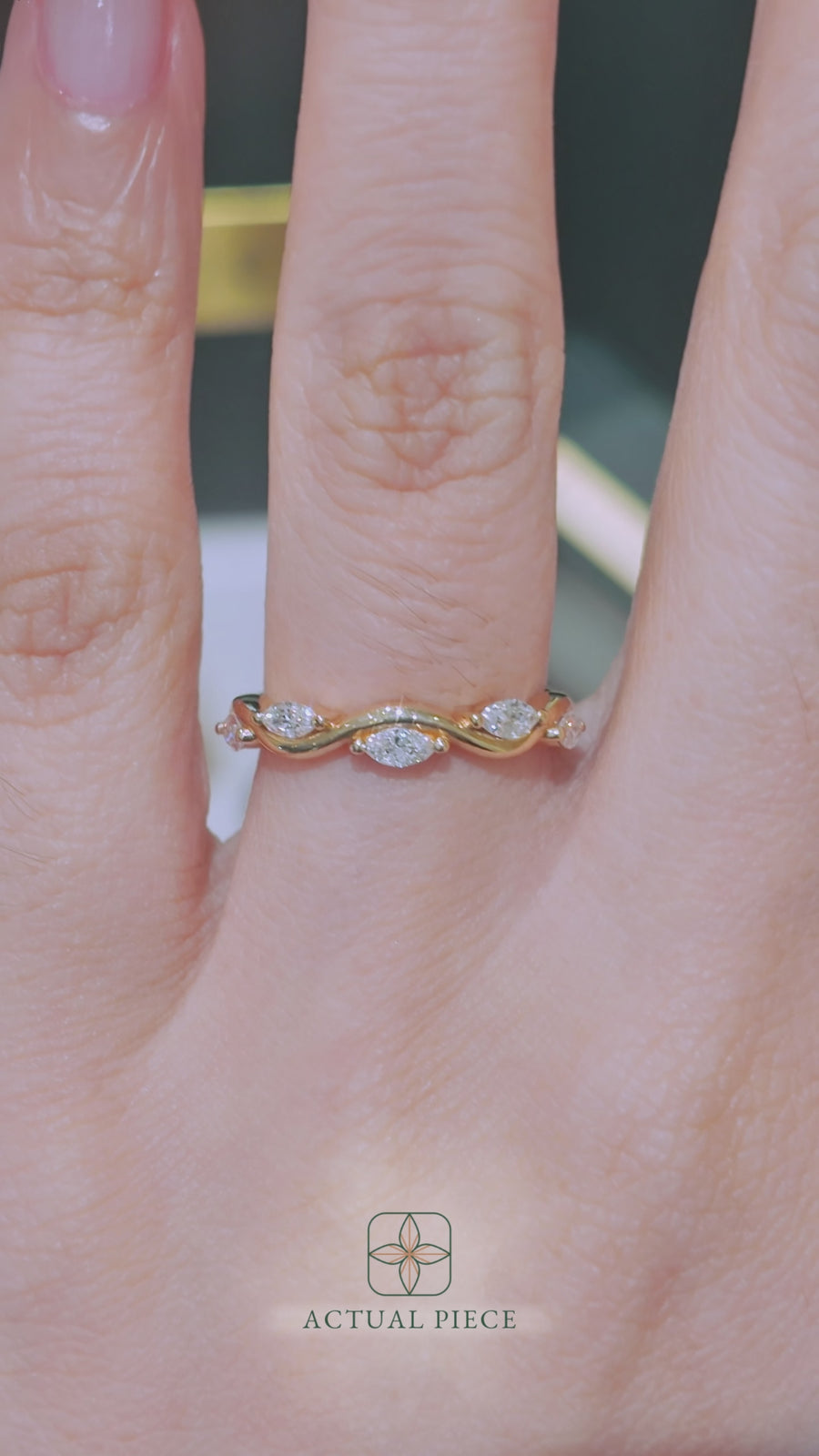 Load and play video in Gallery viewer, LUCCE Half Eternity Intertwined Marquise Diamond Female Wedding Ring in Gold or Platinum
