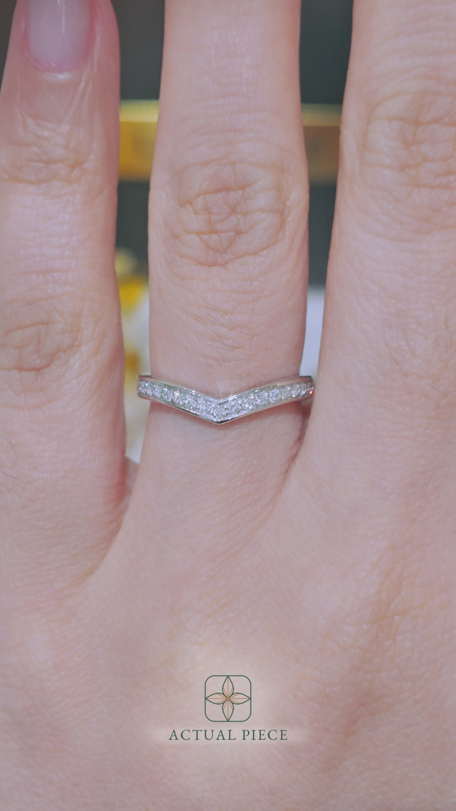 Load and play video in Gallery viewer, Half Eternity Chevron Pavé Round Diamond Wedding Ring in Gold or Platinum
