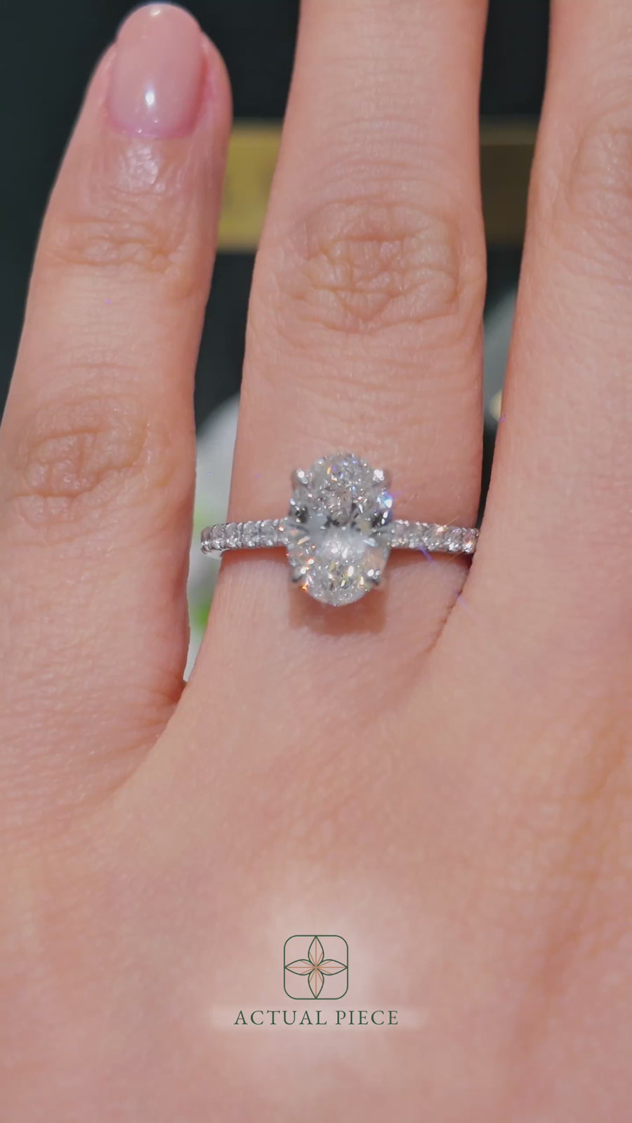 Load and play video in Gallery viewer, LUCCE Cathedral Oval Diamond Pavé Engagement Ring with Petal Prongs and Hidden Accent Stones in Gold or Platinum
