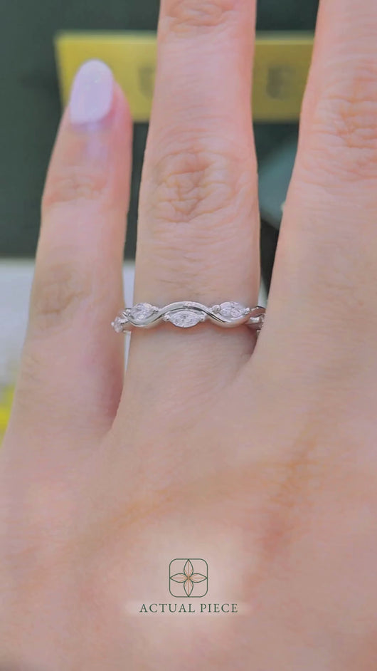 LUCCE Half Eternity Intertwined Marquise Diamond Female Wedding Ring in Gold or Platinum