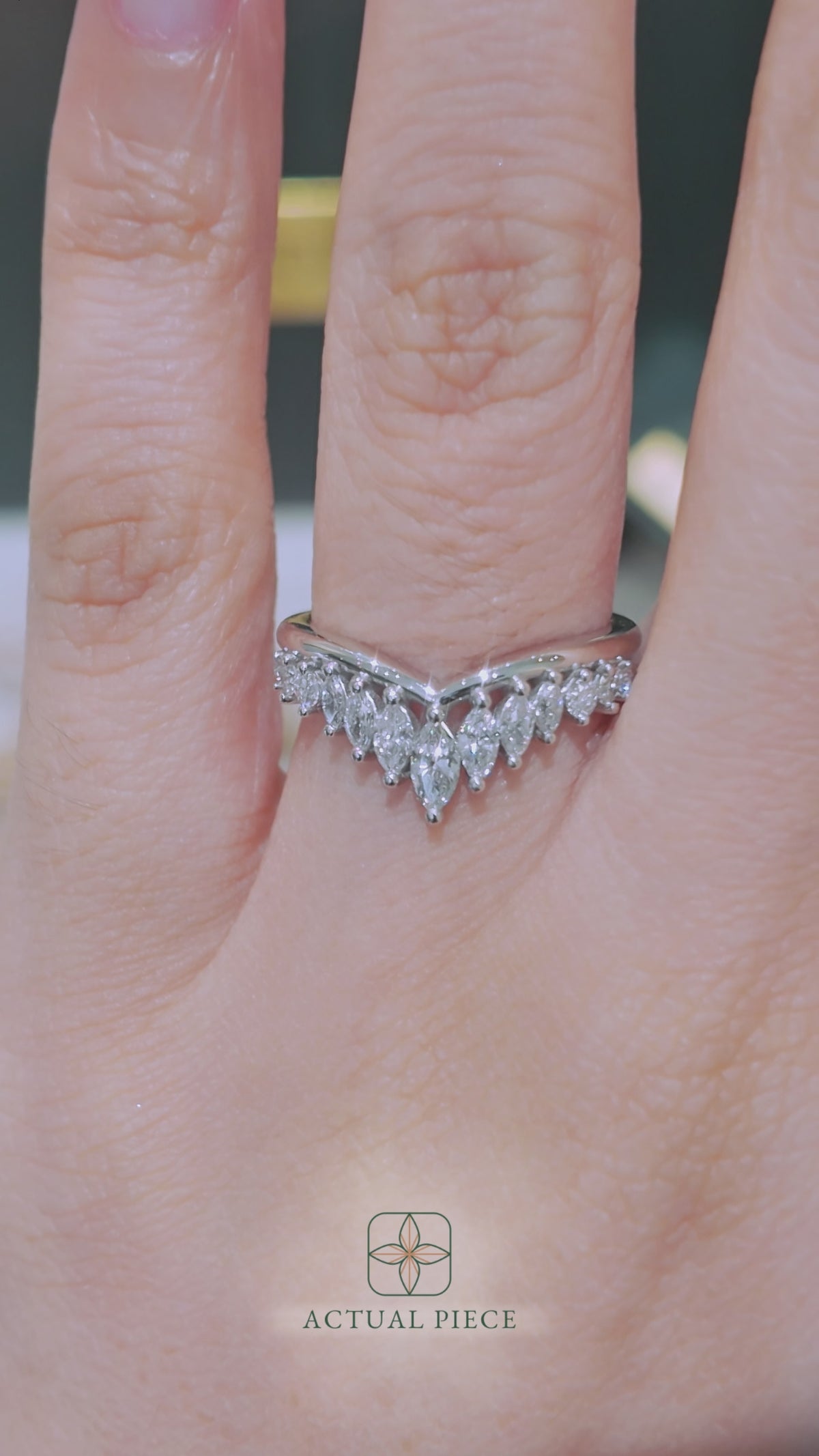 Load and play video in Gallery viewer, LUCCE Half Eternity Chevron Marquise Diamond Female Wedding Ring in Gold or Platinum
