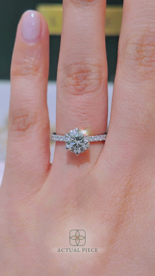 LUCCE VERONA™ Pavé 6 Prong Round Natural Diamond 1.50ct I VS2 Ex GIA Platinum