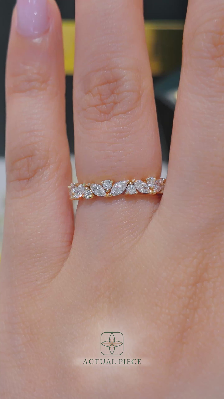 Load and play video in Gallery viewer, Half Eternity Alternating Marquise and Round Diamond Wedding Ring in Gold or Platinum
