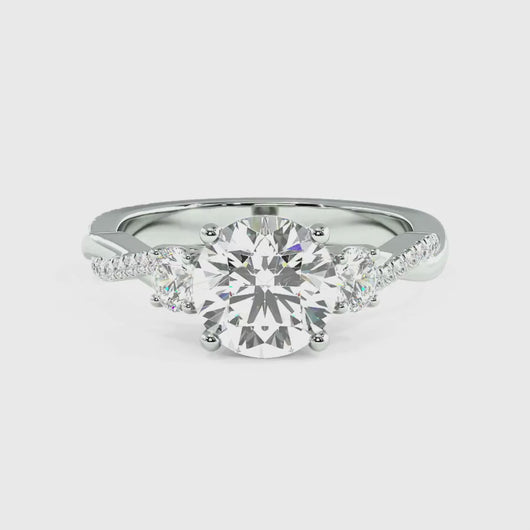 Trio Diamond Engagement Ring with Pave Twisting Gold Platinum band Philippines