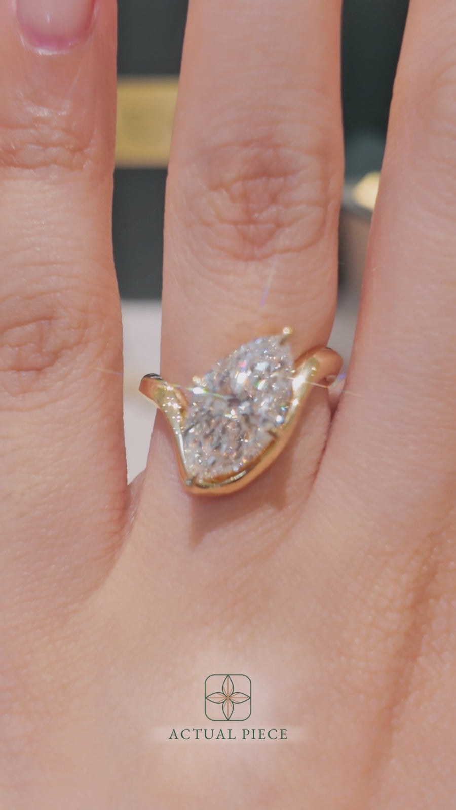 Load and play video in Gallery viewer, LUCCE Marquise Diamond Flowing Knife Edge Solitaire in Low Setting Engagement Statement Ring in Gold or Platinum 
