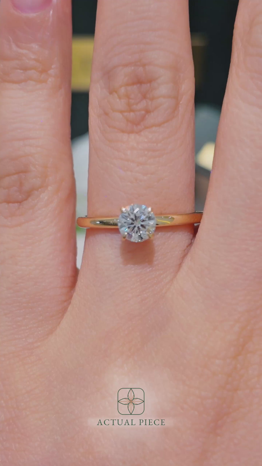 Load and play video in Gallery viewer, LUCCE Solitaire Round Diamond Engagement Ring with Hidden Halo and  Petal Prongs in Gold or Platinum

