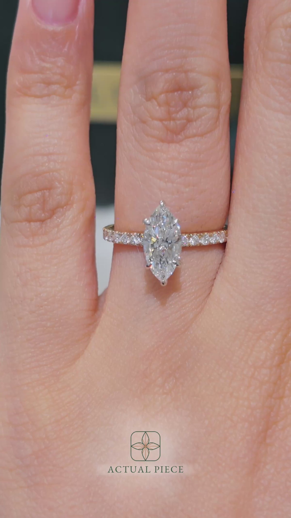 Load and play video in Gallery viewer, LUCCE High Setting Pavé Marquise Diamond or Gemstone Engagement Ring with Hidden Halo in Gold or Platinum
