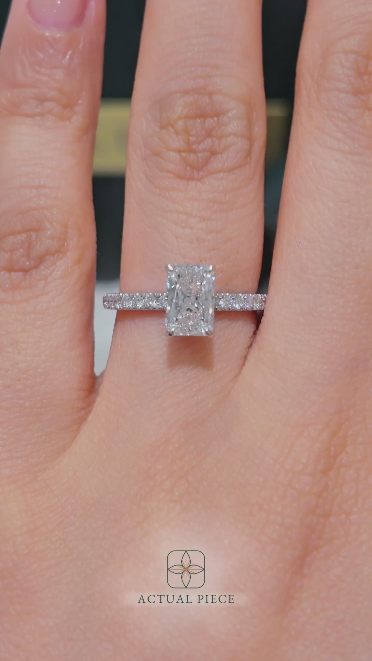Load and play video in Gallery viewer, LUCCE High Setting Pavé Radiant Diamond or Gemstone Engagement Ring with Hidden Halo in Gold or Platinum
