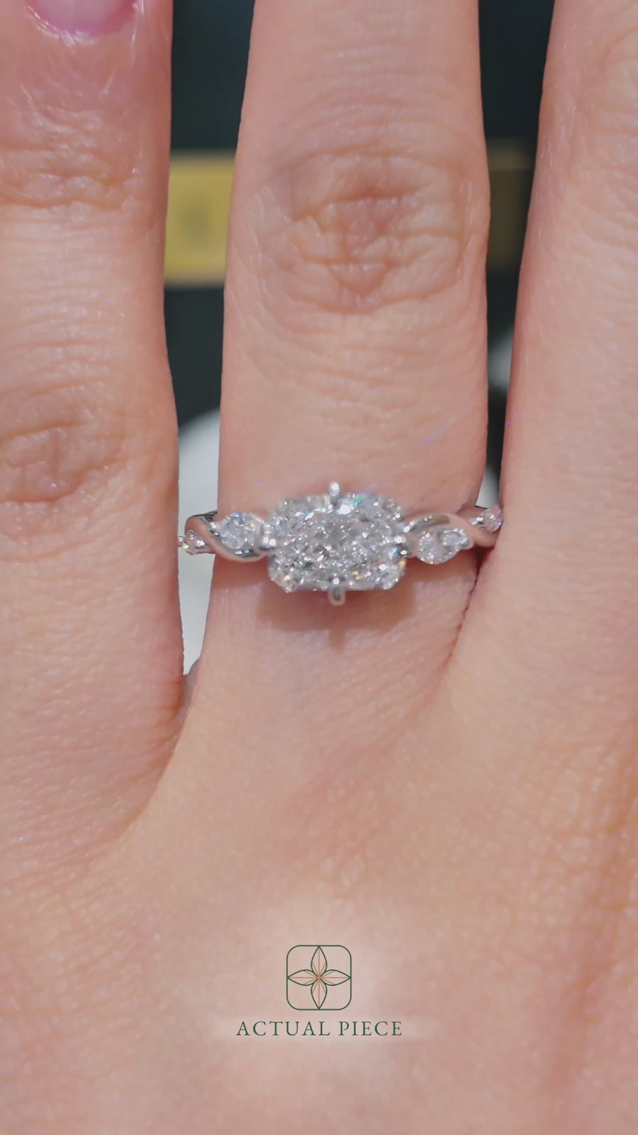 Load and play video in Gallery viewer, LUCCE Radiant Diamond Engagement Ring on East-West Low Setting with marquise accents in Gold or Platinum

