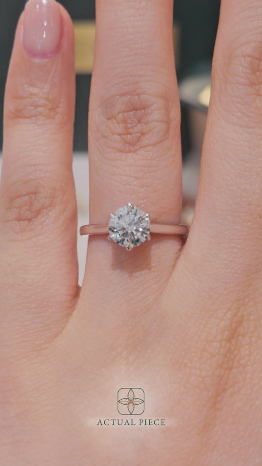 LUCCE Cathedral Round Diamond Solitaire Engagement Ring with Petal Prongs and Hidden accent Stones in Gold or Platinum