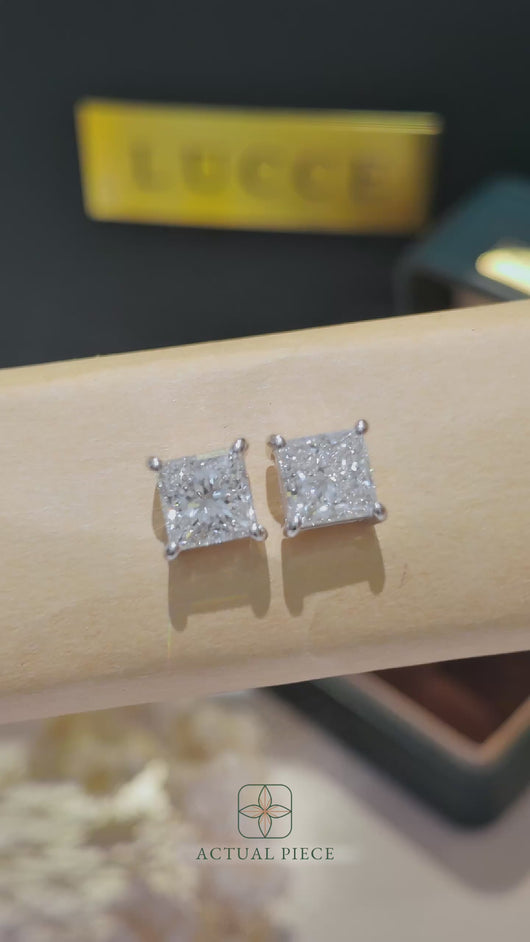 LUCCE DIANA™ Princess Earrings 4.11ctw Lab Diamond IGI 18K White Gold