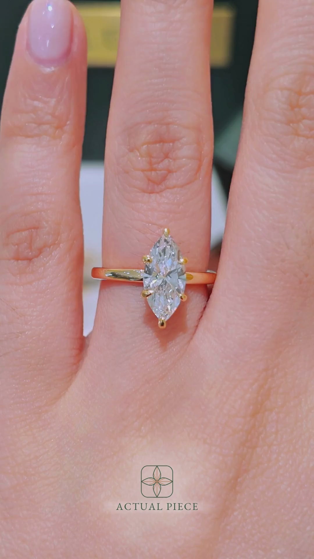 Load and play video in Gallery viewer, LUCCE High Setting Solitaire Marquise Diamond or Gemstone Engagement Ring with Hidden Halo in Gold or Platinum
