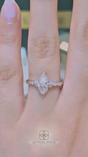LUCCE Twisting Cluster Marquise Diamond in Low Basket Setting Engagement Ring in Gold or Platinum