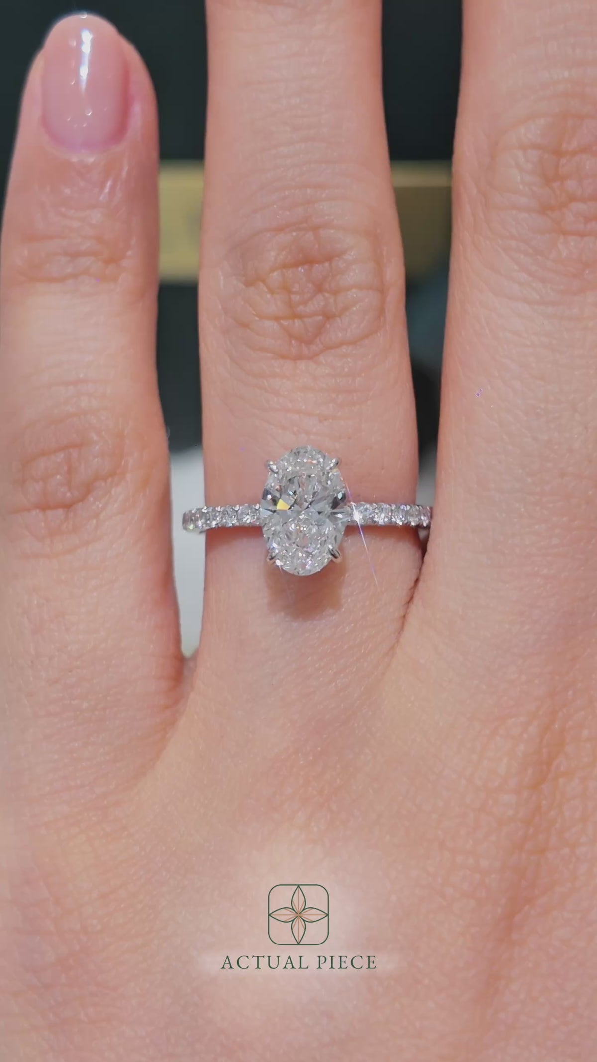 Load and play video in Gallery viewer, Lucce Madelyne Pave Oval diamond with Halo adn 4-prongs in White Gold
Manila, Philippines
