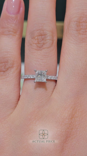 Princess Diamond Engagement ring with  Pave Gold or Platinum band and petals by Lucce Manila Philippines