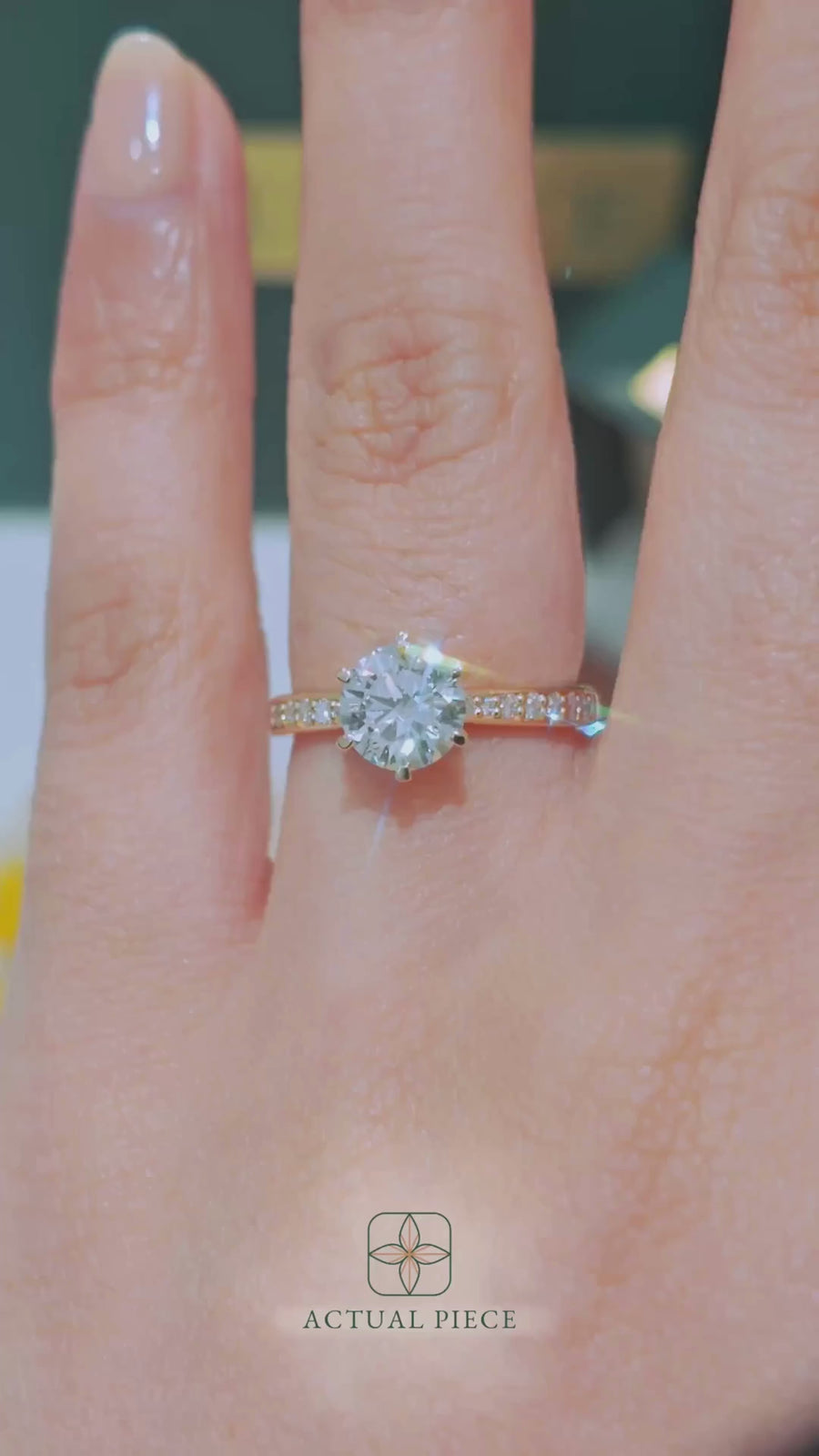 Load and play video in Gallery viewer, LUCCE Pave Round Diamond with Classic Crown Tab Prongs Engagement Ring in Gold or Platinum
