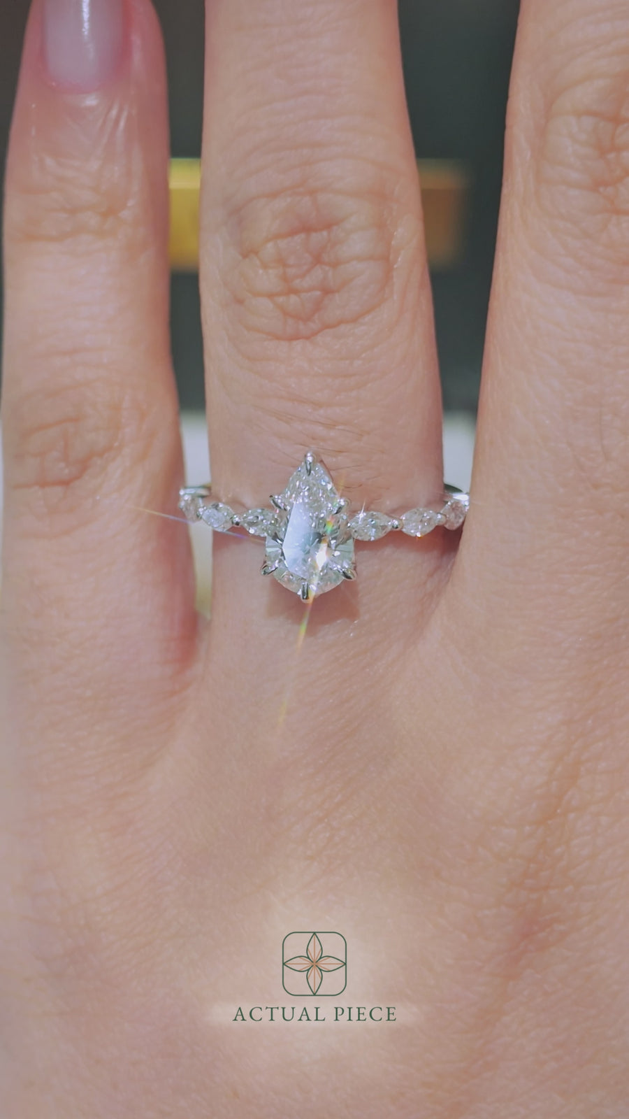 Load and play video in Gallery viewer, LUCCE Cluster Shared Prong Pear Diamond Engagement Ring with Petal Prongs in Gold or Platinum
