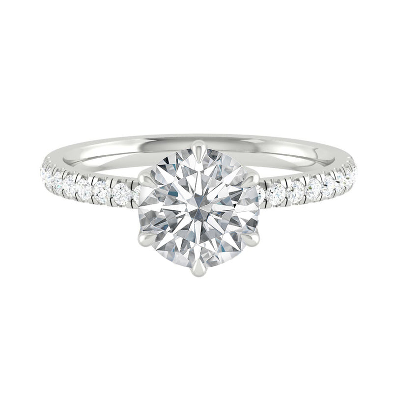 Lucia Pavé 6-Prong Lab Diamond Round 1.05ct G VS1 Id IGI 14K White Gold