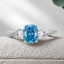 Load image into Gallery viewer, Lucce Fiore Trio Cushion Lab Diamond 0.77ct Fancy Vivid Blue VVS2 Ex IGI 14K White Gold
