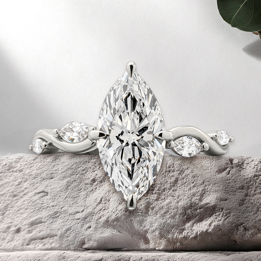 Lucce Constance Viello Marquise Lab Diamond 2.01CT F VS1 Ex IGI 14K White Gold