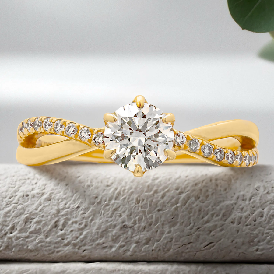 Load image into Gallery viewer, LUCCE FIORE™ Sei Round Natural Diamond 0.70ct I VS2 Ex GIA 18K Yellow Gold
