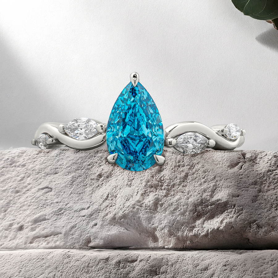 Load image into Gallery viewer, LUCCE CONSTANCE™ Viello OCEAN™ Blue Pear Lab Diamond 1.03ct FVB VS1 IGI 14K White Gold
