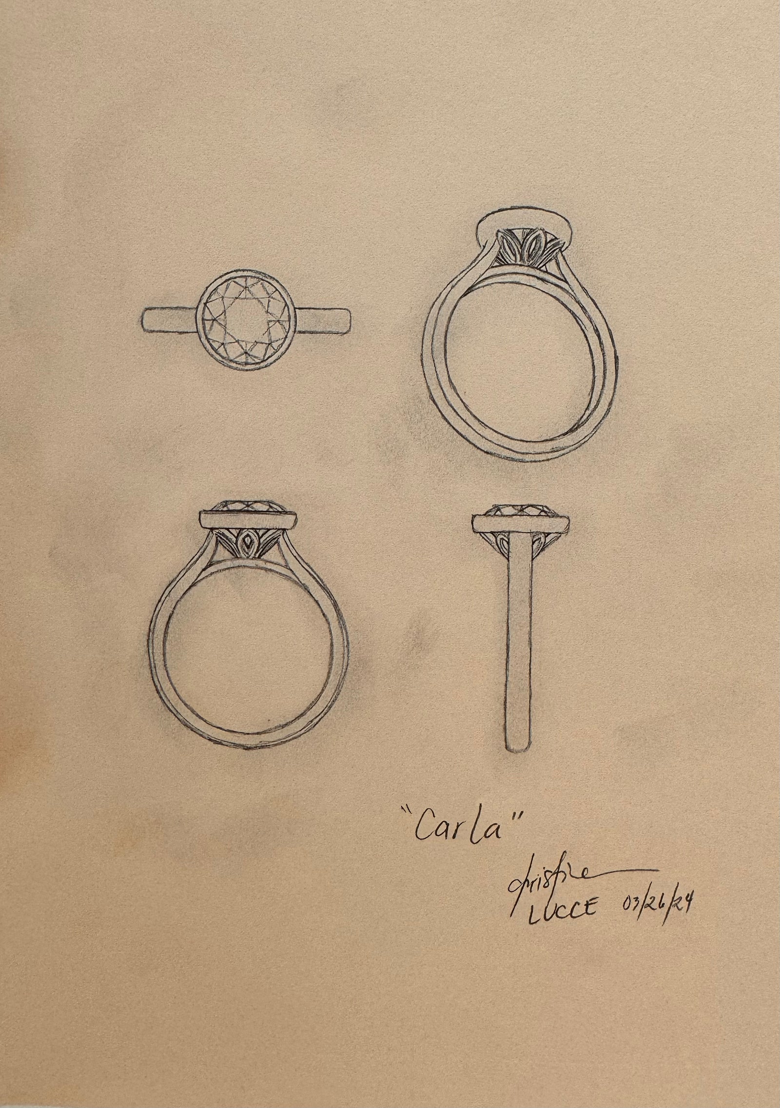 Load image into Gallery viewer, LUCCE Solitaire Cathedral Round Diamond in Bezel Setting with Hidden Petal Engagement Ring in Gold or Platinum

