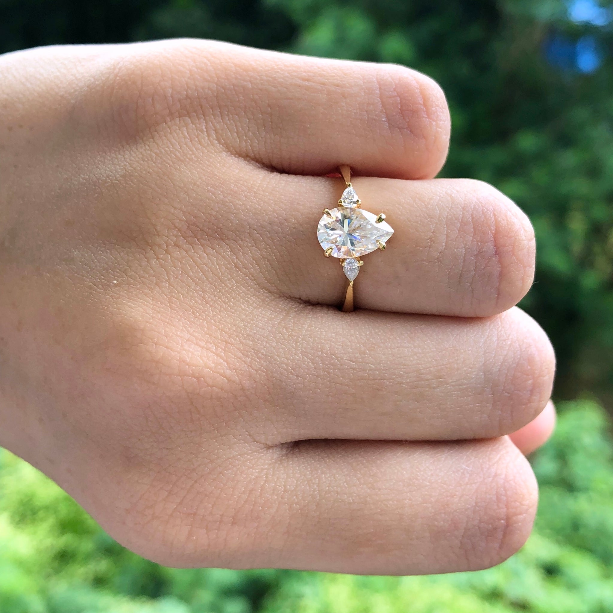 1.50 ctw 14K Pear Shaped Lab Grown Diamond Three Stone Engagement Ring